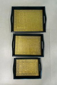 Ensemble de 3 plateaux de service en bois faits à la main (design Art Déco) pour mariage, Ramadan et Diwali - Product Image 2