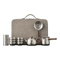 Service à thé d'extérieur de luxe en titane pur fait main, tasses à double paroi, théière chinoise Kung Fu, portable, idéal pour un cadeau