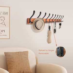 Coat <b>Rack</b> Wall Mounted Wall Hooks <b>Rack</b> With With Brown Hooks Wooden Wall Coat <b>Rack</b> for Bathroom Living Room - Product Image 2