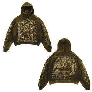 OEM personalizado invierno sudaderas con capucha lavado a la piedra DTG impresión gráfica en blanco 340gsm 100% algodón polar bolsillo secado rápido y transpirable Sudadera con capucha - Product Image 4