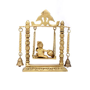 Shubham Statue assise en laiton fait à la main Lord Krishna avec Jhula (Butter Krishna) 25.5 cm de hauteur, doré - Product Image 5