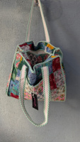 Sac fourre-tout en coton matelassé fait main style bohème avec fermeture éclair, motif imprimé au bloc, idéal printemps été automne hiver, poche de voyage