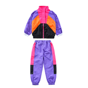Custom Kids Vibrant Color Block Multi Panel Full Zip Up Patchwork Windbreaker Jacket and Matching Pants Outfit Two Piece Set - Product Image 5