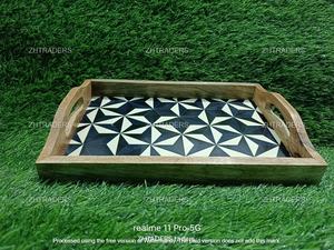 Bandeja de servicio de madera con incrustaciones de hueso de calidad Premium Royal Harmony, bandeja decorativa hecha a mano, mesa de comedor, restaurante, interiores del hogar - Product Image 2