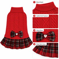 FNJIA Pull pour animaux de compagnie en gros, robe tricotée à carreaux pour chien, col roulé, nœud papillon cœur, vêtements chauds d'hiver pour chiots, directement de l'usine
