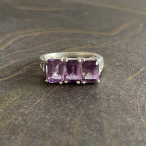 Designer Emerald Cut Amethyst <b>Ring</b> 3.7 Grams <b>Adjustable</b> <b>Size</b> Gemstone Bezel Set Fine Fashion for Everyday Wear and Wedding - Product Image 1