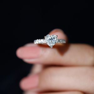 Heart Shape Moissanite <b>Solitaire</b> Engagement <b>Ring</b> with Side Stones, 925 Sterling <b>Silver</b> - Product Image 1