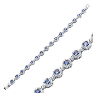 Sparkle Tanzanite CZ Bracelet de tennis rond en argent 925 bijoux fins fabriqués à la main en gros turc - Product Image 1