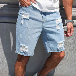 Pantalones cortos de mezclilla con logotipo personalizado 2025 de alta calidad para hombre, pantalones cortos de algodón con agujeros para hombre, pantalones cortos de mezclilla de ocio para hombre con logotipo estampado a la moda - Product Image 3