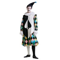 Costume de Harlequin Pierrot coloré pour homme, motif pique, tenue de clown diamant, déguisement vintage de cirque pour Halloween