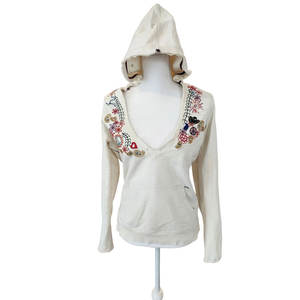 Sudadera con Capucha para Mujer, Estilo Vintage, con Logotipo Floral Bordado en 3D, Cuello en V Profundo, Mangas Largas - Product Image 1