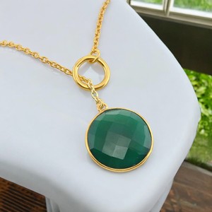 Collier pendentif en onyx vert naturel de style bohème, plaqué or 18 carats, pierre précieuse facettée faite à la main, bijoux en argent sterling 925 - Product Image 1
