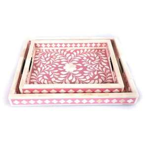 Plateau rectangulaire en incrustation de nacre bleue, NOUVEAU STYLE, plateau de service pliable durable en résine florale brossée pour salon - Product Image 6