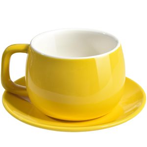 Tasse à café et soucoupe en porcelaine minimaliste de 12 oz, résistantes à la chaleur, personnalisables avec logo, en gros pour hôtels et restaurants, idéales pour la rentrée scolaire - Product Image 1