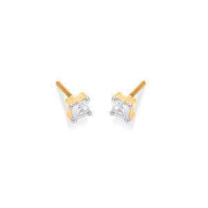 Pendientes Cuadrados de Turquesa Corte Esmeralda y Diamantes en Oro Blanco para Mujer - Product Image 4