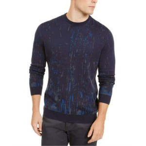 Maglione da Uomo Alfani Blu Navy a Girocollo, Maniche Lunghe, Invernale, in Cashmere, con Motivo a Schizzi di Vernice e Logo Ricamato - Product Image 1