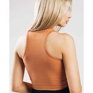 94% coton 6% Spandex encolure dégagée sans manches Style Racerback longue ligne argile femmes ajusté Performance Crop Top sans manches - Product Image 4