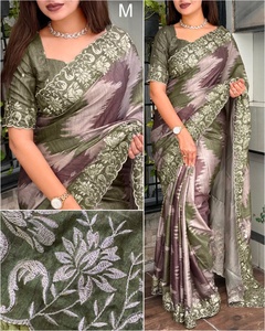 ผ้าไหมทัสเซอร์ลายชาติพันธุ์แบบใหม่ล่าสุด พร้อมขอบปักลายสวยงาม มีสินค้าในสต็อก เหมาะสำหรับงานแต่งงาน ผู้หญิงอินเดีย - Product Image 5