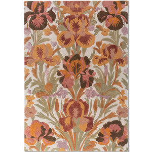 Tapis en laine et viscose tuftés à la main Nebulora Ivory, rectangulaires de 4 m, motif floral rayé pour couloir, salon, 10 mm de hauteur de poils - Product Image 1