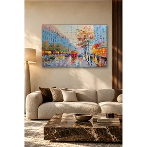 Impression sur toile de la tramway rouge Fida dans une rue d'automne pluvieuse - Product Image 4