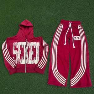 Sudadera con capucha y cremallera con lavado ácido personalizada para hombre, conjunto de Jogger con estampado de hojaldre Acampanado y pantalones de chándal, chándales de invierno - Product Image 3