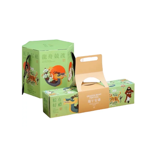 Emballage de pâtisserie à emporter à bas prix imprimé personnalisé boîte à pâtisserie OEM de couleurs mélangées avec poignées disparues en relief en papier d'art recyclé - Product Image 1