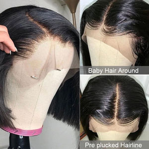 Perruques Bob Courtes à Prix Abordable, Lace Front/Closure, Lisses <span class=keywords><strong>Coupe</strong></span> Carrée, 100% <span class=keywords><strong>Cheveux</strong></span> Humains Double Drawn - Product Image 4