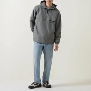 Pull noir de haute qualité de couleur grise sur mesure Veste brise-vent à capuche avec demi-fermeture éclair Veste coupe-vent personnalisée pour hommes - Product Image 2
