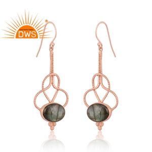 Meilleure vente Boucles d'oreilles en argent sterling plaqué or rose avec pierres précieuses en labradorite naturelle fabricant de bijoux personnalisés - Product Image 2