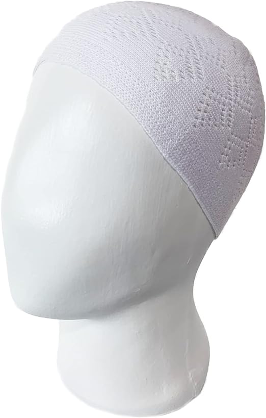 Takke Bonnet De Prière Homme 57, Blanc/Noir, Coton Avec Chapelet Misbaha - Neuf Avec étiquettes