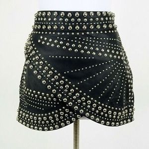 Mini-jupe noire cloutée pour femme, effet cuir, jupe crayon avec ceinture en strass, streetwear d'été - Product Image 3