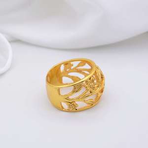 Boho Flower <b>Dome</b> Brass <b>Ring</b> 18k Gold Plated Hollow Cutout Floral Wholesale <b>Ring</b> For Women - Product Image 3