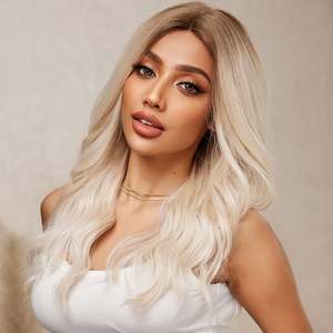 DWY BL66091-1 20 Inch for Ombre White <b>Long</b> Curly <b>Wig</b> with Transparent Lace Front Loose Wave Style for Women - Product Image 2