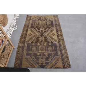 Alfombra de lana hecha a mano marrón Beige rústica 3,6X5,7 pies Vintage turco área grande rectángulo Patchwork para pasillo nueva alfombra de látex - Product Image 1