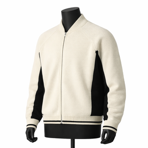 Chaqueta Bomber Económica, Chaquetas Bomber de Último Estilo, Chaqueta Cardigan Bomber de Punto Personalizada con Cierre, Diseño de Dos Tonos - Product Image 3