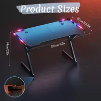Escritorio para Juegos en Forma de Y OEM con Luces LED RGB, Superficie Ergonómica de Fibra de Carbono, Mesa de Estación de Trabajo para PC con Gancho para Auriculares y Portavasos