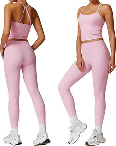 Nouvel arrivage 2025 – Ensemble de yoga 2 pièces uni/à carreaux pour femme – Couleur et taille personnalisables – Haute qualité, faible MOQ, respirant, devant uni - Product Image 4