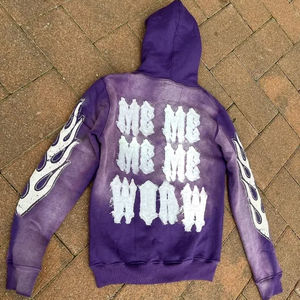 Applique personnalisée en détresse Patch broderie Vintage lavé à l'acide lourd 100% coton sweat à capuche zippé pour hommes matériel polaire - Product Image 6