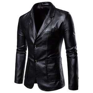 Chaqueta de Cuero PU Entallada para Hombre, Blazer Casual de Negocios con Botones, Abrigo de Traje Cómodo para Fiesta, Piel de Cocodrilo - Product Image 1