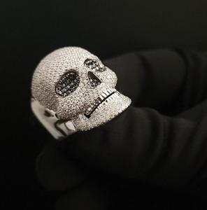 Premium Handcrafted Iced Out <b>Skull</b> <b>Ring</b> Silver with Diamond Look Stones Durable Mens Jewelry for Gifts Daily Wear Hip Hop Style - Product Image 1