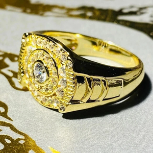 14K Yellow Gold Plated 2.40Ct Round Cut Real Moissanite Men's <b>Pinky</b> Wedding <b>Ring</b> - Product Image 4