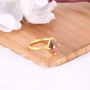 Tourmaline naturelle pierre précieuse solide 925 argent Sterling jaune plaqué or à la main bague de réglage de broche grand-mère cadeau bague bijoux - Product Image 2