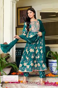 Algodón puro con trabajo bordado Anarkali Top con pantalón y Dupatta - Product Image 6