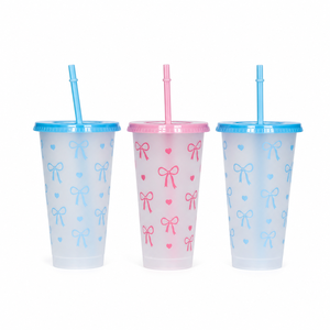Nouvelle Tasse à Paille Rose en Forme de Cœur avec Nœud Papillon 2025 – 24oz, en Plastique PP à Paroi Simple, Réutilisable, Écologique et Moderne - Product Image 1