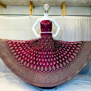 Zarna 16 Kali Lehenga with Full Stone Mirror Shisha <b>Glitter</b> Can Can and Big <b>Flare</b> Perfect for Weddings and Festive Events - Product Image 1