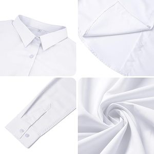 Camisas de Vestir Básicas de Manga Larga para Mujer, de Algodón 100%, a Cuadros, Casuales de Oficina, Color Blanco, Transpirables, al por Mayor, MOQ Bajo - Product Image 4