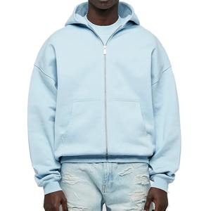 Sweat à capuche zippé personnalisé pour hommes de haute qualité 100% coton surdimensionné poids lourd Streetwear tricoté avec fermeture à glissière vierge courte - Product Image 1