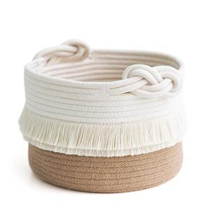 Cesta de Macramé con Diseño de Borlas Blancas y Marrones, Organizador de Almacenamiento Hecho a Mano para Decoración del Hogar y Exhibición en Mesa, de la India - Product Image 6