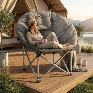 Chaise de <span class=keywords><strong>camping</strong></span> pliante moderne et légère avec appui-tête rembourré, confortable, en forme de soucoupe, avec cadre en acier, imperméable, pour l'extérieur - Product Image 1