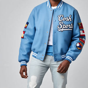 Chaqueta universitaria con bordado de chenilla de cuero personalizada para hombre, chaqueta Bomber universitaria con letras de retazos para ropa informal - Product Image 1